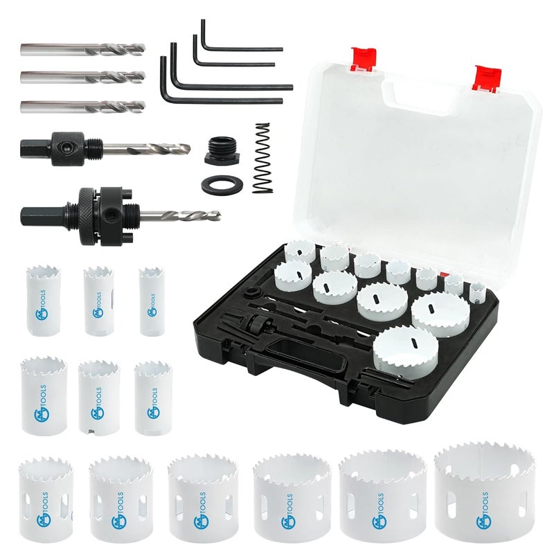 GMTOOLS Hole Saw Kit Bi Metal, with 3/4" to 2-1/2" 22 PCS Saw Blades in Case, Hole Saw Set for Metal, Wood and Plastic, with Clean and Smooth Cutting Edge, Fast Chip Removal - Image 1
